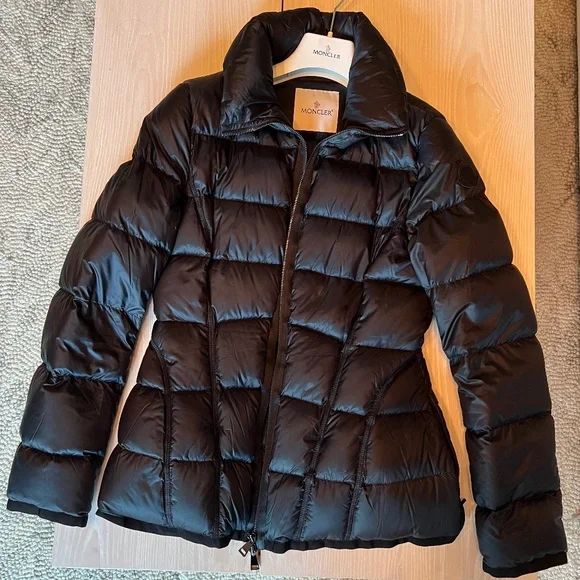 Moncler Ladies Black Logo-patch Padded Jacket - Medium